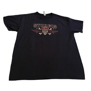Sturgis Shirt Men Large Black Motorcycle Rally Skeleton Skull Pirate Graphic Tee
